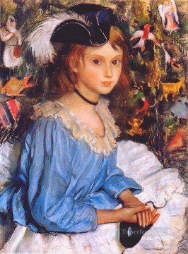 Impresionismo Painting - Katya en vestido azul junto al árbol de Navidad hermosa mujer dama